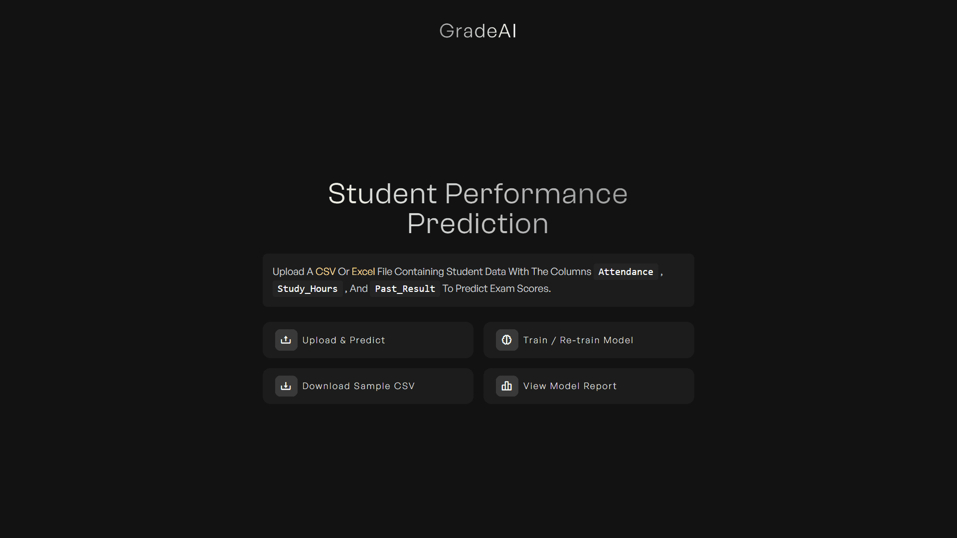 GradeAI – Student Performance Prediction Dashboard
